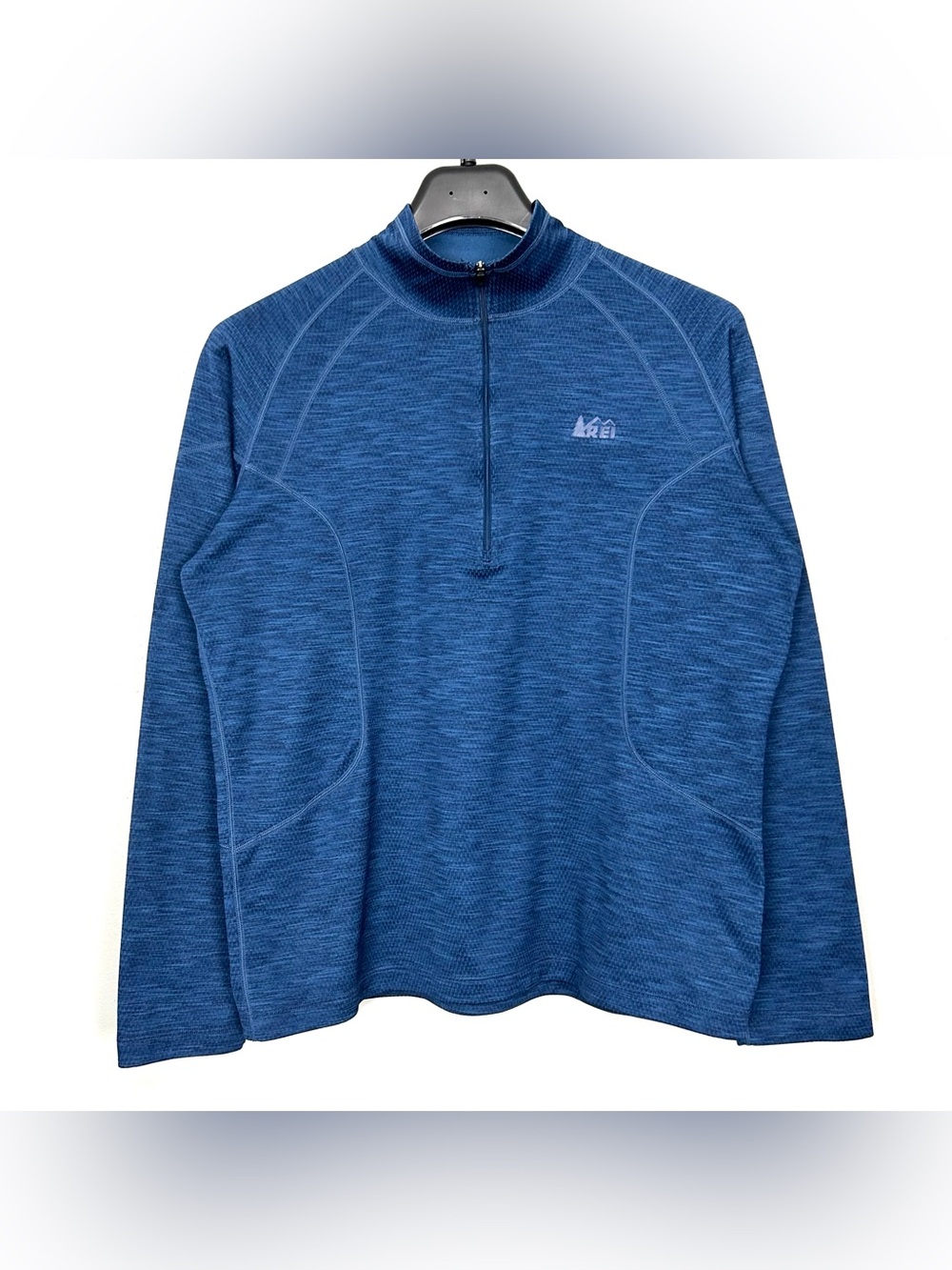 REI Half-Zip Grid Fleece Pullover Men’s Size L Mid Weight Outdoor Layering Blue